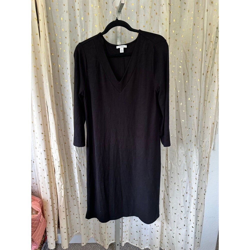 Daily Ritual Women's V-Neck Quarter Sleeve Jersey Knit Midi Dress L